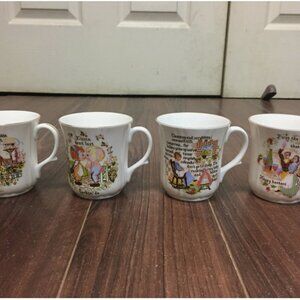 4 Vtg Home Folk Wisdom Sayings Duchess Bone China England Coffee Tea Cups 3.25"